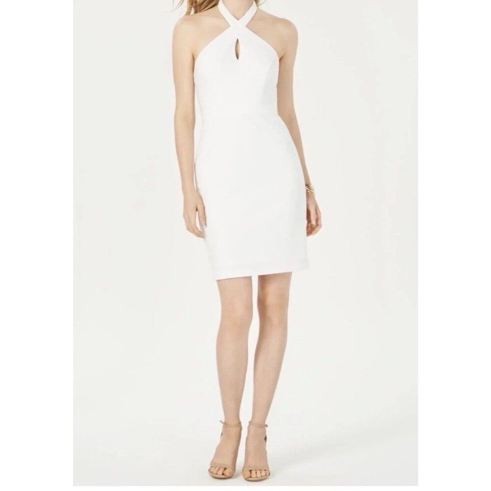 NEW Adrianna Papell Womens Ivory Halter Keyhole Dress Size 6 Party Cocktail GUC